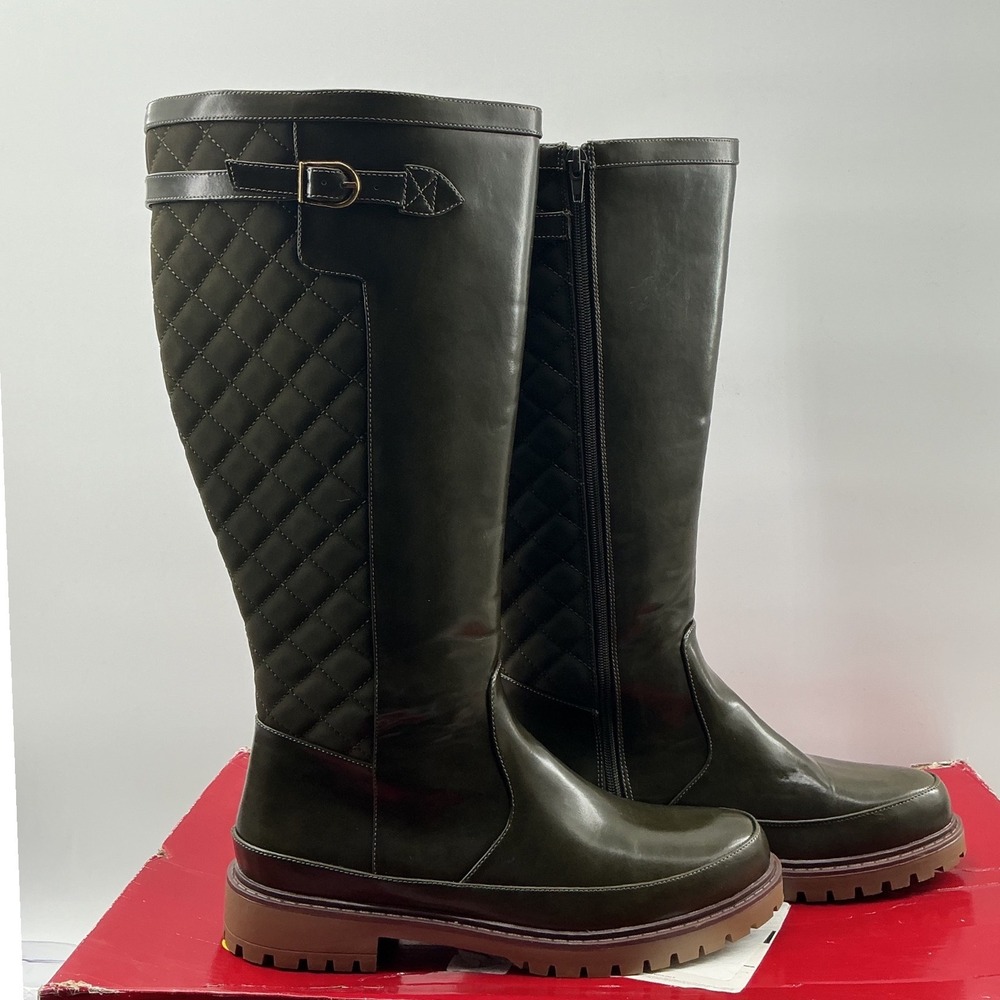Journee Collection Zemmie-WC Olive Green Quilted Wide Calf Riding Boots Size 11